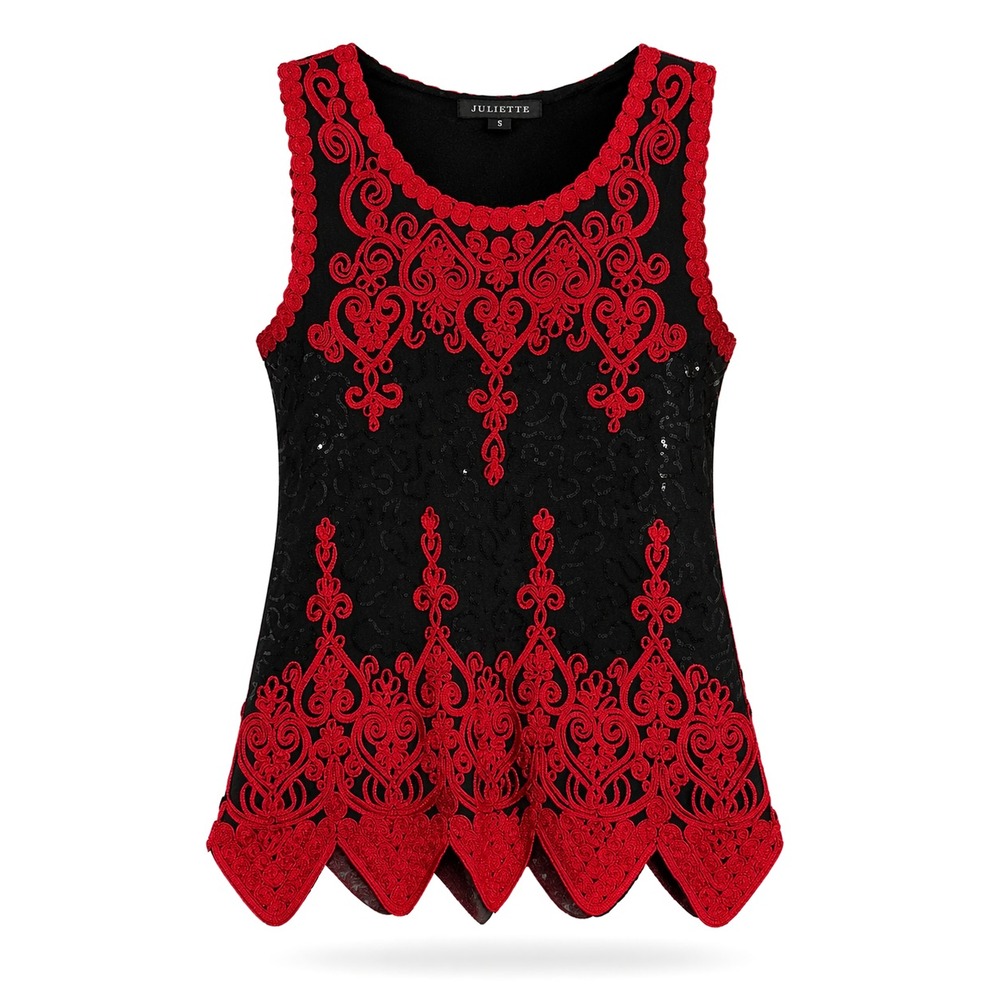 Juliette Dark Romance Embroidered Sequin Top Women Sz S Luxe Gothic Evening Glam